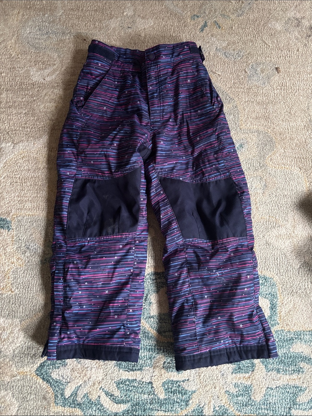 L.L. Bean Purple Striped Kids Snow Pants with Black Knee Patches
